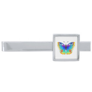 Rainbow Butterfly Peacock Eye Silver Finish Tie Bar