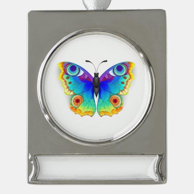 Rainbow Butterfly Peacock Eye Silver Plated Banner Ornament (Front)