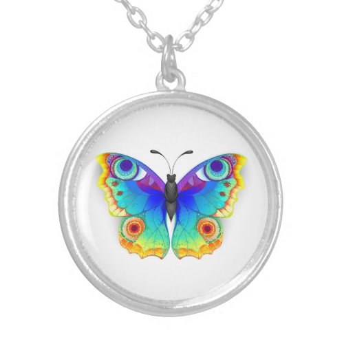 Rainbow Butterfly Peacock Eye Silver Plated Necklace