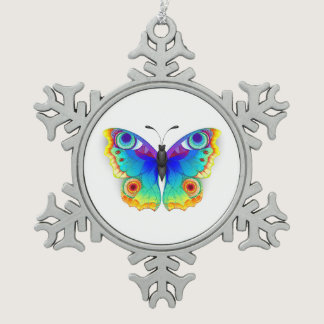 Rainbow Butterfly Peacock Eye Snowflake Pewter Christmas Ornament