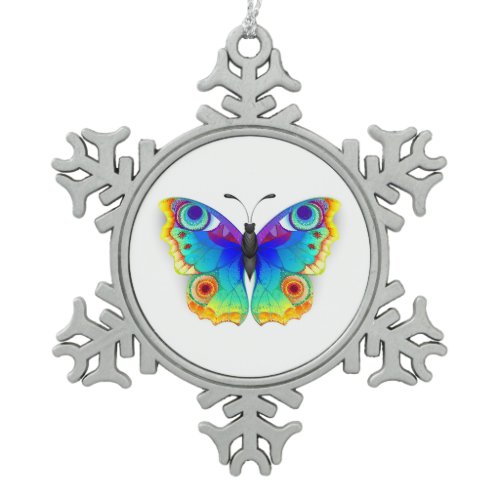 Rainbow Butterfly Peacock Eye Snowflake Pewter Christmas Ornament