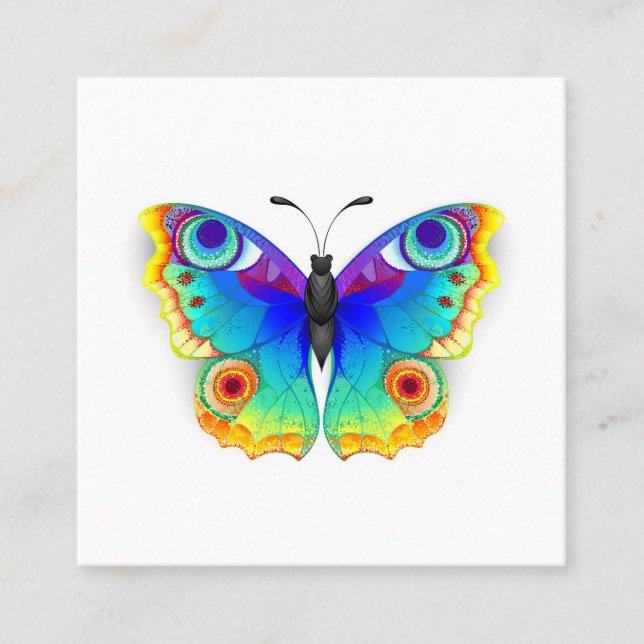 Rainbow Butterfly Peacock Eye Square Business Card (Front)