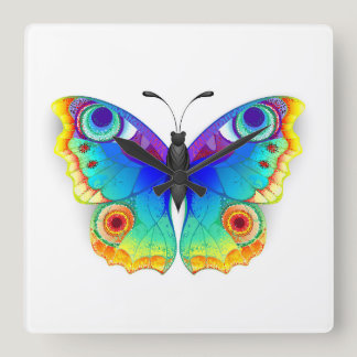 Rainbow Butterfly Peacock Eye Square Wall Clock
