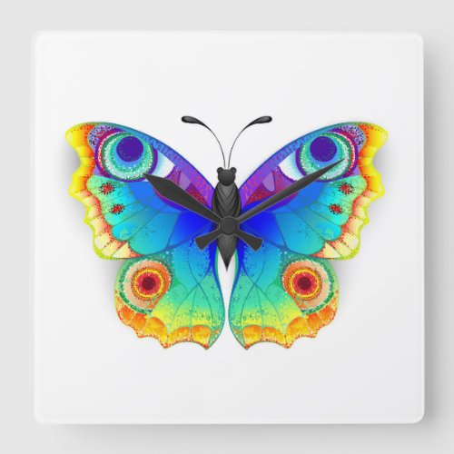 Rainbow Butterfly Peacock Eye Square Wall Clock