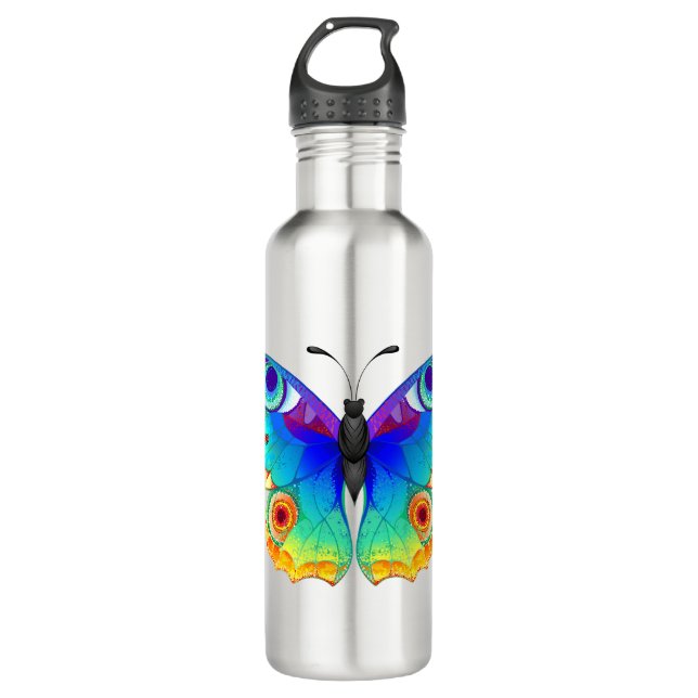 Rainbow Butterfly Peacock Eye Stainless Steel Water Bottle (Front)