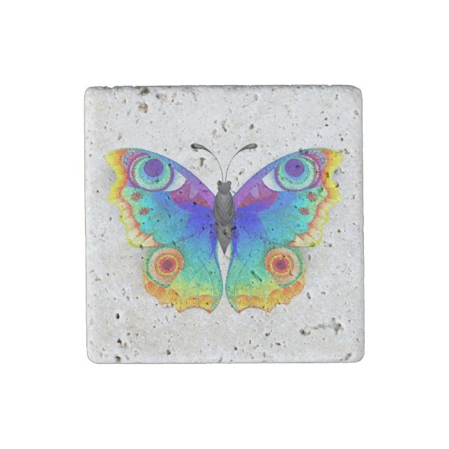 Rainbow Butterfly Peacock Eye Stone Magnet (Front)