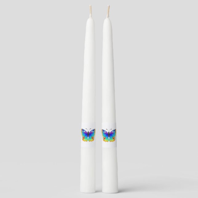 Rainbow Butterfly Peacock Eye Taper Candle (Front)