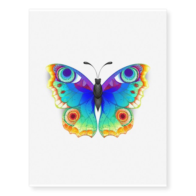 Rainbow Butterfly Peacock Eye Temporary Tattoos (Front)