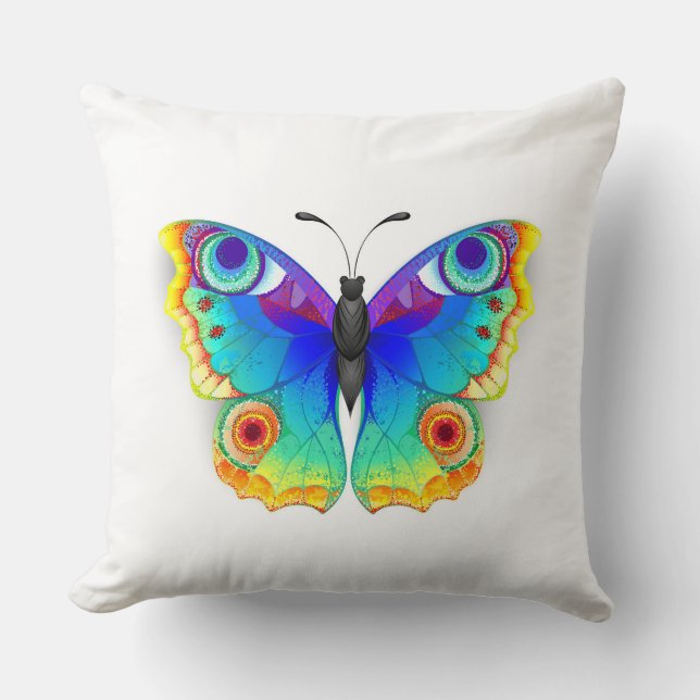 Rainbow Butterfly Peacock Eye Throw Pillow (Front)