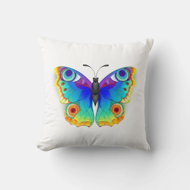 Rainbow Butterfly Peacock Eye Throw Pillow (Front)