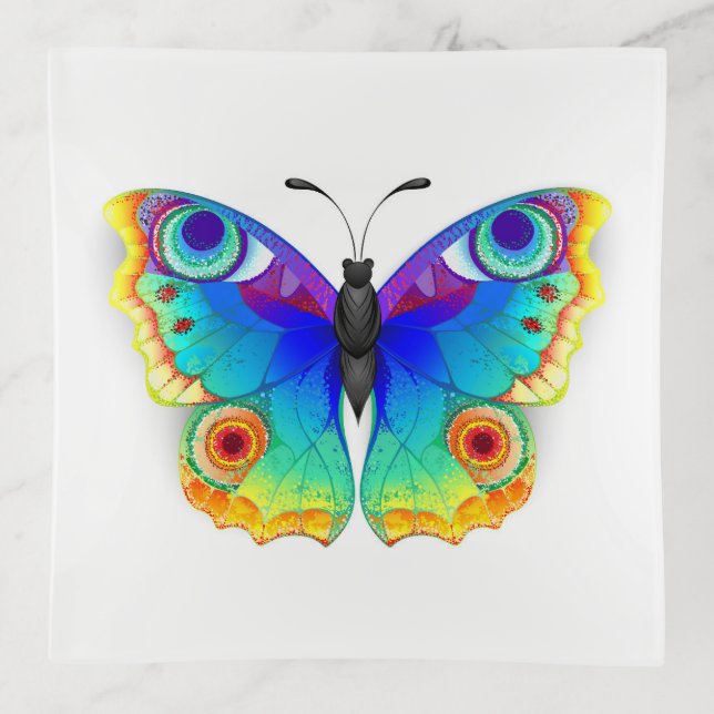 Rainbow Butterfly Peacock Eye Trinket Tray (Front)