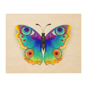 Rainbow Butterfly Peacock Eye Wood Wall Art
