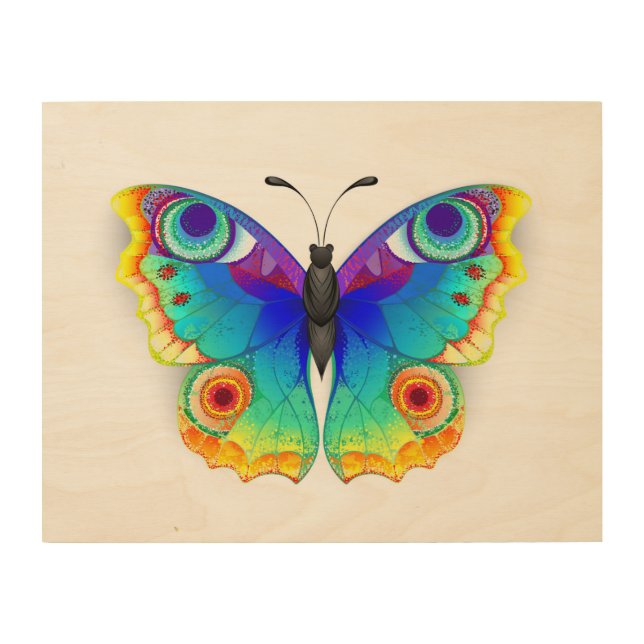 Rainbow Butterfly Peacock Eye Wood Wall Art (Front)