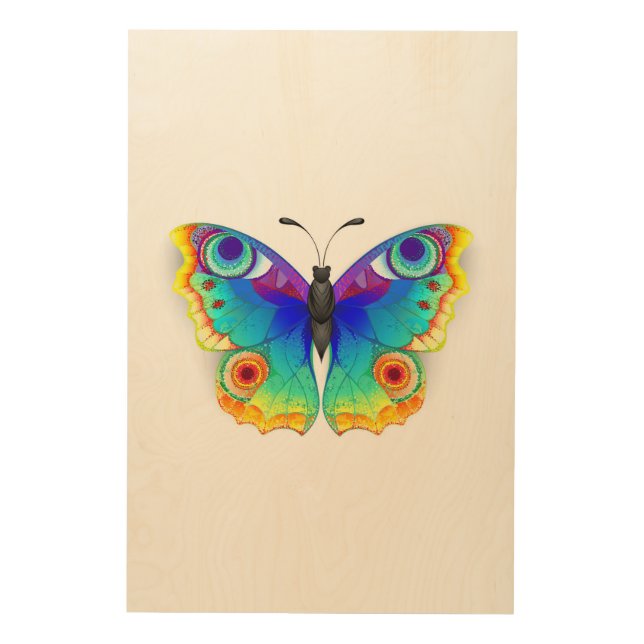Rainbow Butterfly Peacock Eye Wood Wall Art (Front)