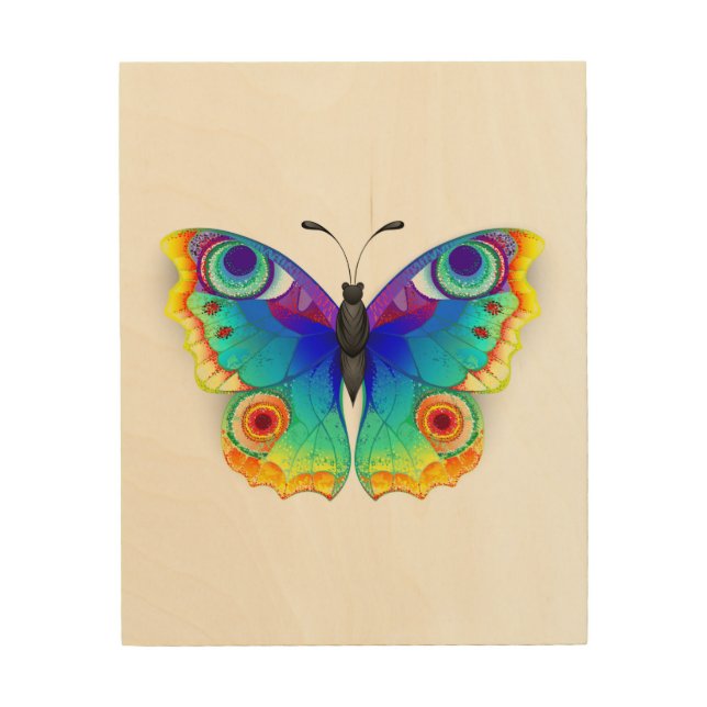 Rainbow Butterfly Peacock Eye Wood Wall Art (Front)