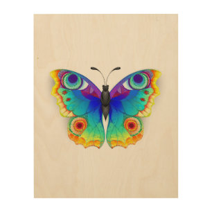 Rainbow Butterfly Peacock Eye Wood Wall Art