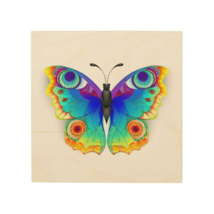 Rainbow Butterfly Peacock Eye Wood Wall Art