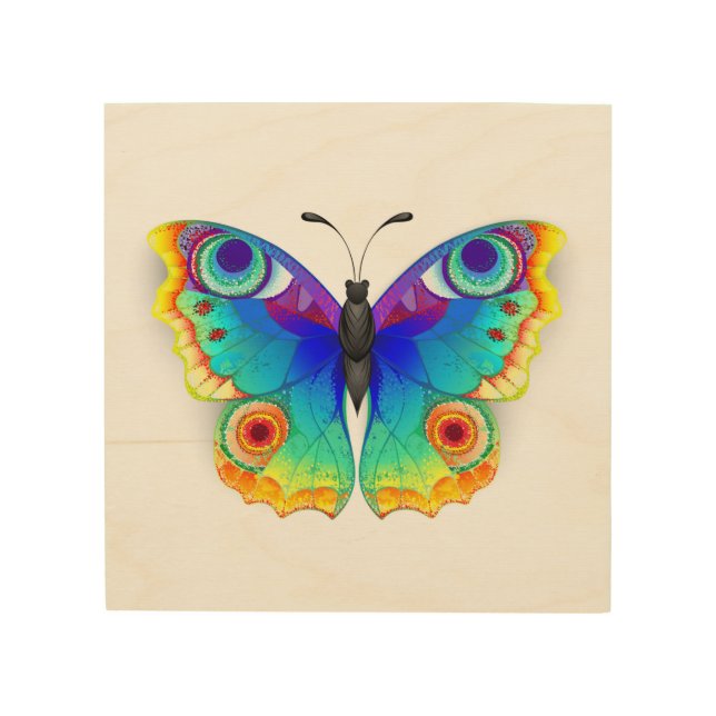 Rainbow Butterfly Peacock Eye Wood Wall Art (Front)