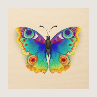 Rainbow Butterfly Peacock Eye Wood Wall Art