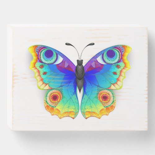 Rainbow Butterfly Peacock Eye Wooden Box Sign