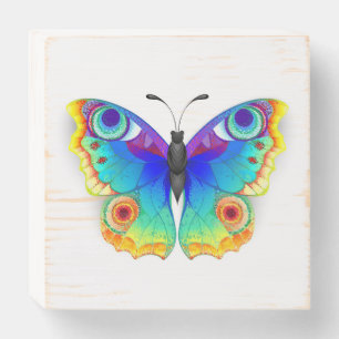 Rainbow Butterfly Peacock Eye Wooden Box Sign