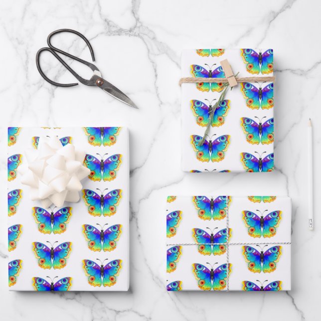 Rainbow Butterfly Peacock Eye Wrapping Paper Sheets (Front)
