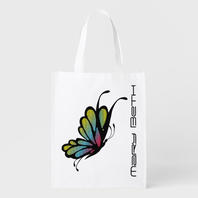 Rainbow Butterfly Personalized Grocery Bag (Front)