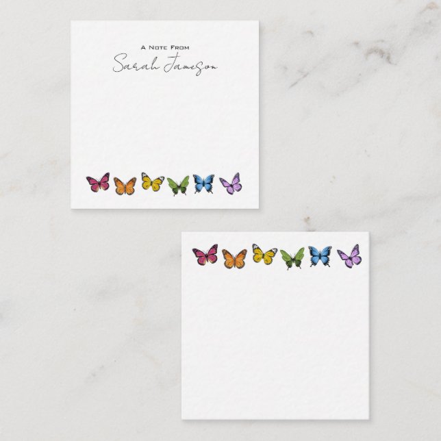 Rainbow Butterfly Personalized Note Cards (Front/Back)