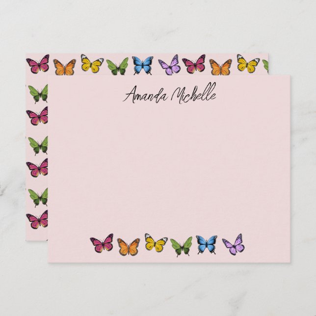 Rainbow Butterfly Personalized Note Cards (Front/Back)