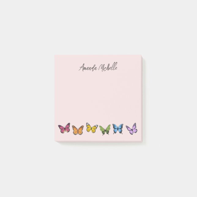 Rainbow Butterfly Personalized Post-It Notes (Front)