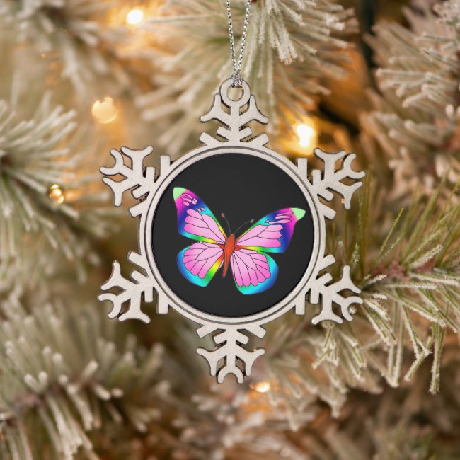 Rainbow Butterfly Pewter Snowflake Ornament