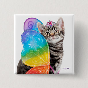 Rainbow Butterfly Princess Kitten Button