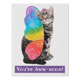 Rainbow Butterfly Princess Kitten Faux Canvas Print