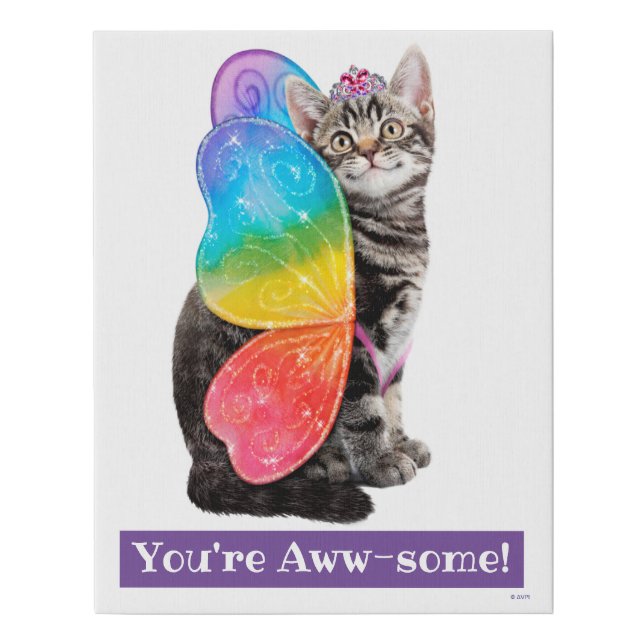 Rainbow Butterfly Princess Kitten Faux Canvas Print (Front)
