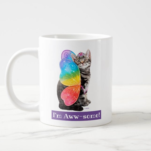 Rainbow Butterfly Princess Kitten Giant Coffee Mug (Left)
