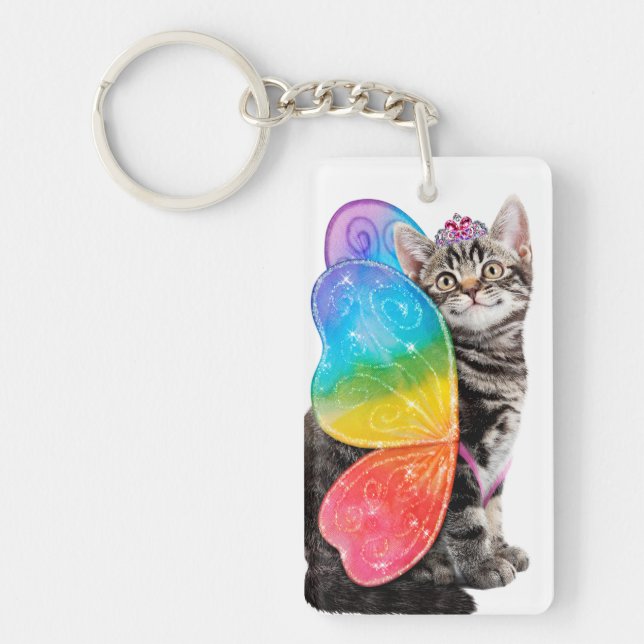 Rainbow Butterfly Princess Kitten Keychain (Front)
