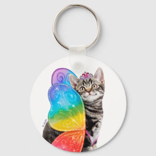 Rainbow Butterfly Princess Kitten Keychain