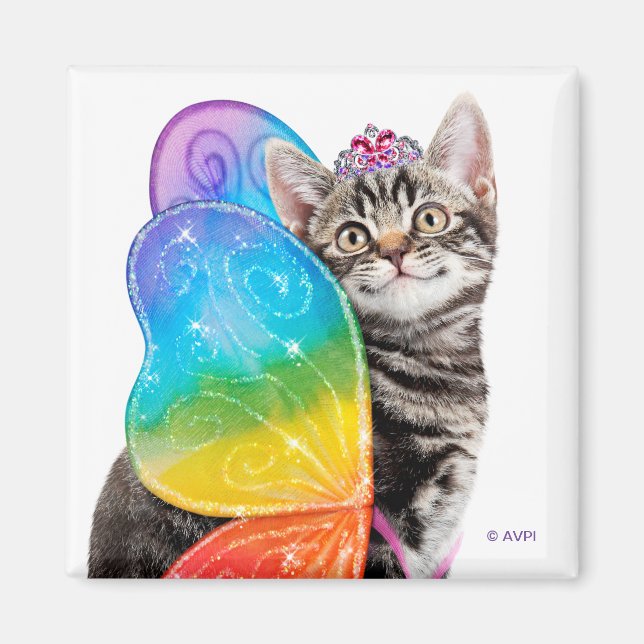 Rainbow Butterfly Princess Kitten Magnet (Front)