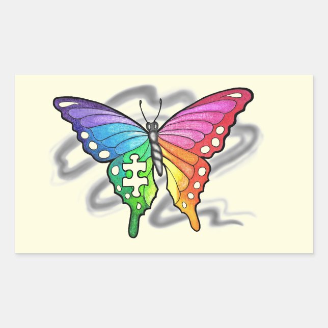 Rainbow Butterfly Rectangular Sticker (Front)