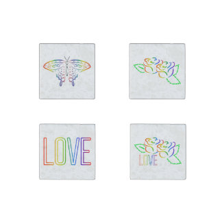 Rainbow Butterfly, Roses and Love Stone Magnet