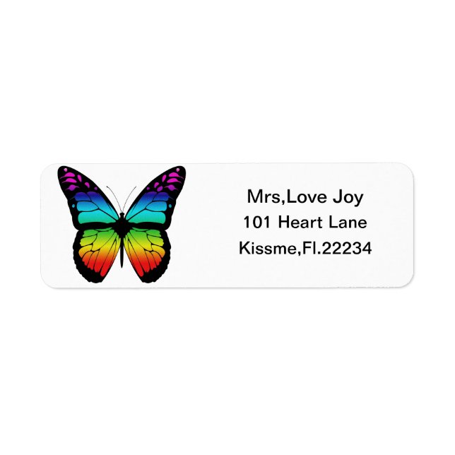 Rainbow Butterfly Rturn Address Lables Label (Front)