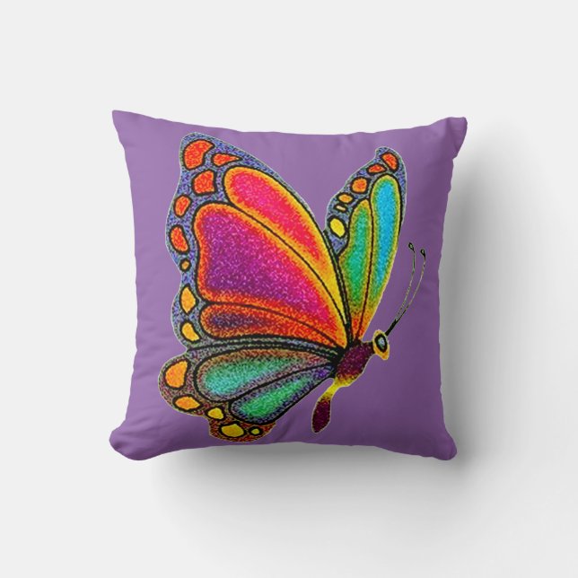 Rainbow Butterfly Throw Pillow (Front)