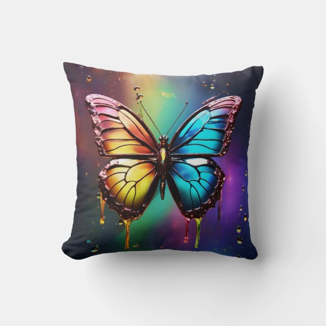 Rainbow Butterfly Throw Pillow (Front)
