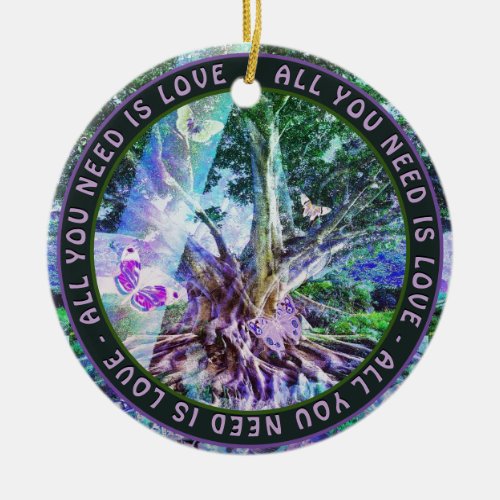 Rainbow Butterfly Tree Positive Message Ceramic Ornament