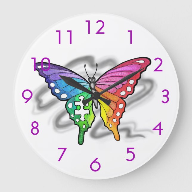 Rainbow Butterfly Wall Clock - Purple (Front)