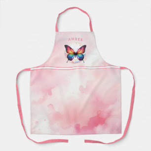 Rainbow Butterfly Watercolor Pink Customized Apron