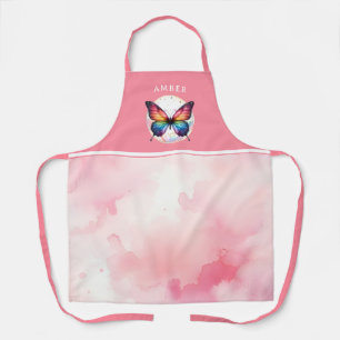 Rainbow Butterfly Watercolor Pink Customized Apron