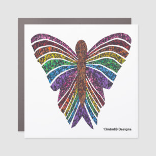 Rainbow Butterfly (white) - Card Magnet