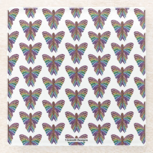 Rainbow Butterfly (white) - Glass Coaster