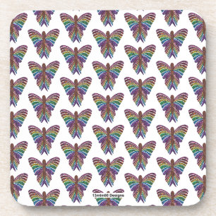 Rainbow Butterfly (white) - Plastic Coaster